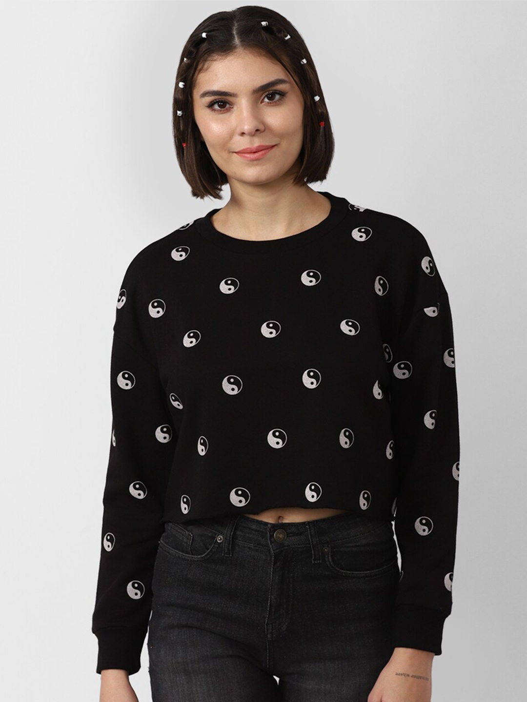 

FOREVER 21 Women Printed Sweatshirt, Black