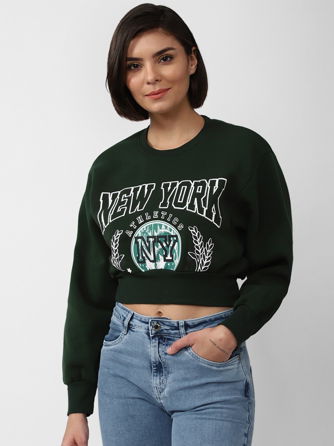 

FOREVER 21 Women Printed Sweatshirt, Green