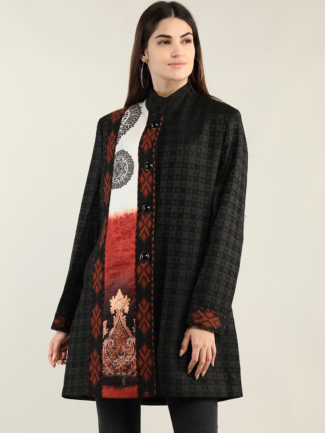 

HANG N HOLD Women Black Checked Overcoat