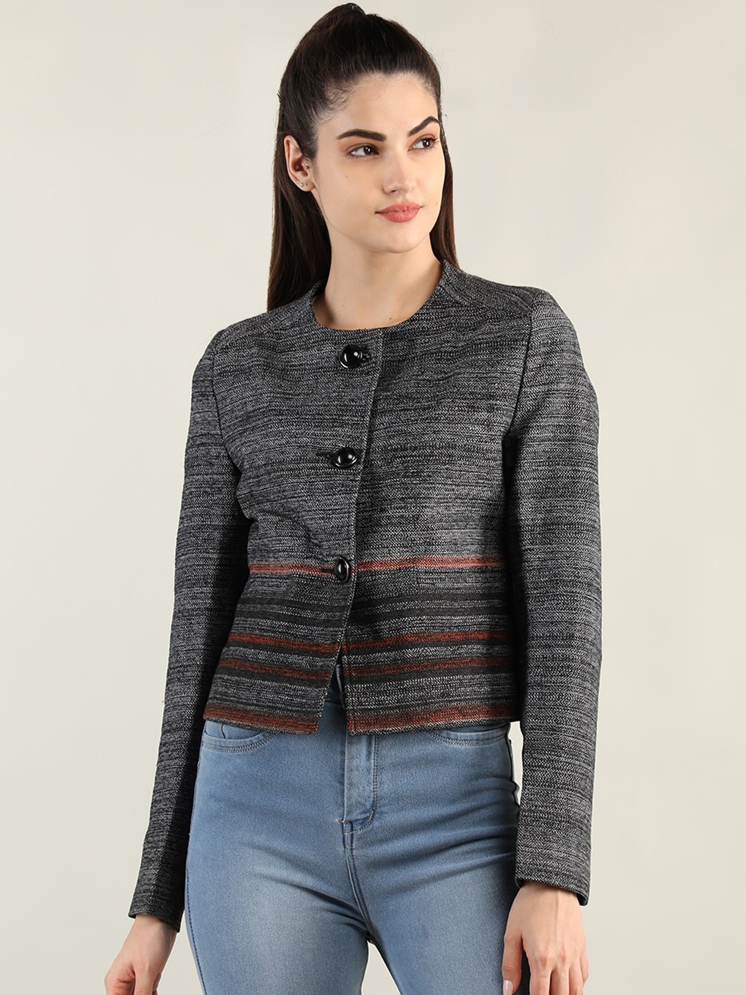 

HANG N HOLD Women Black Striped Overcoat