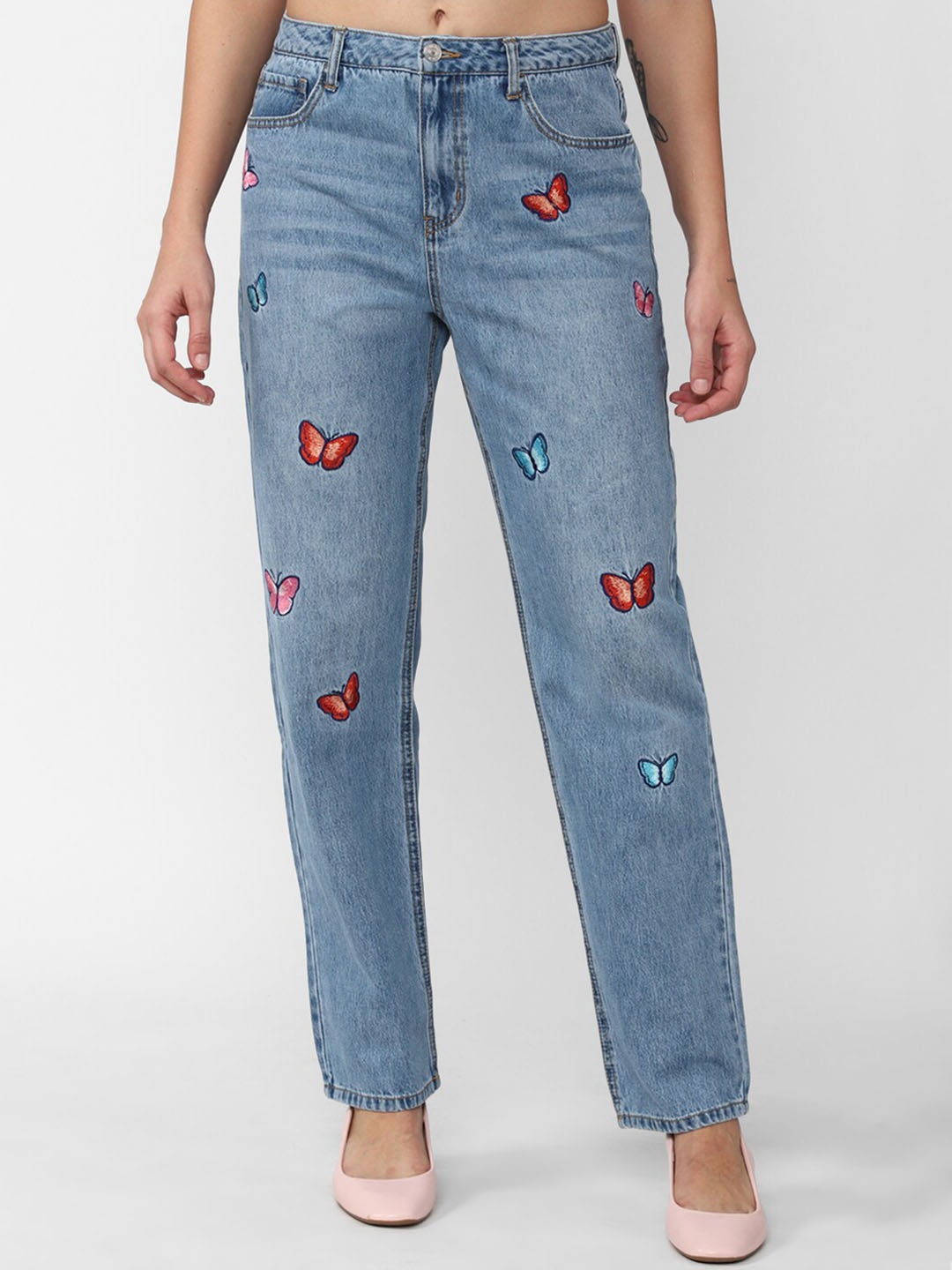 

FOREVER 21 Women Blue Low Distress Heavy Fade Jeans