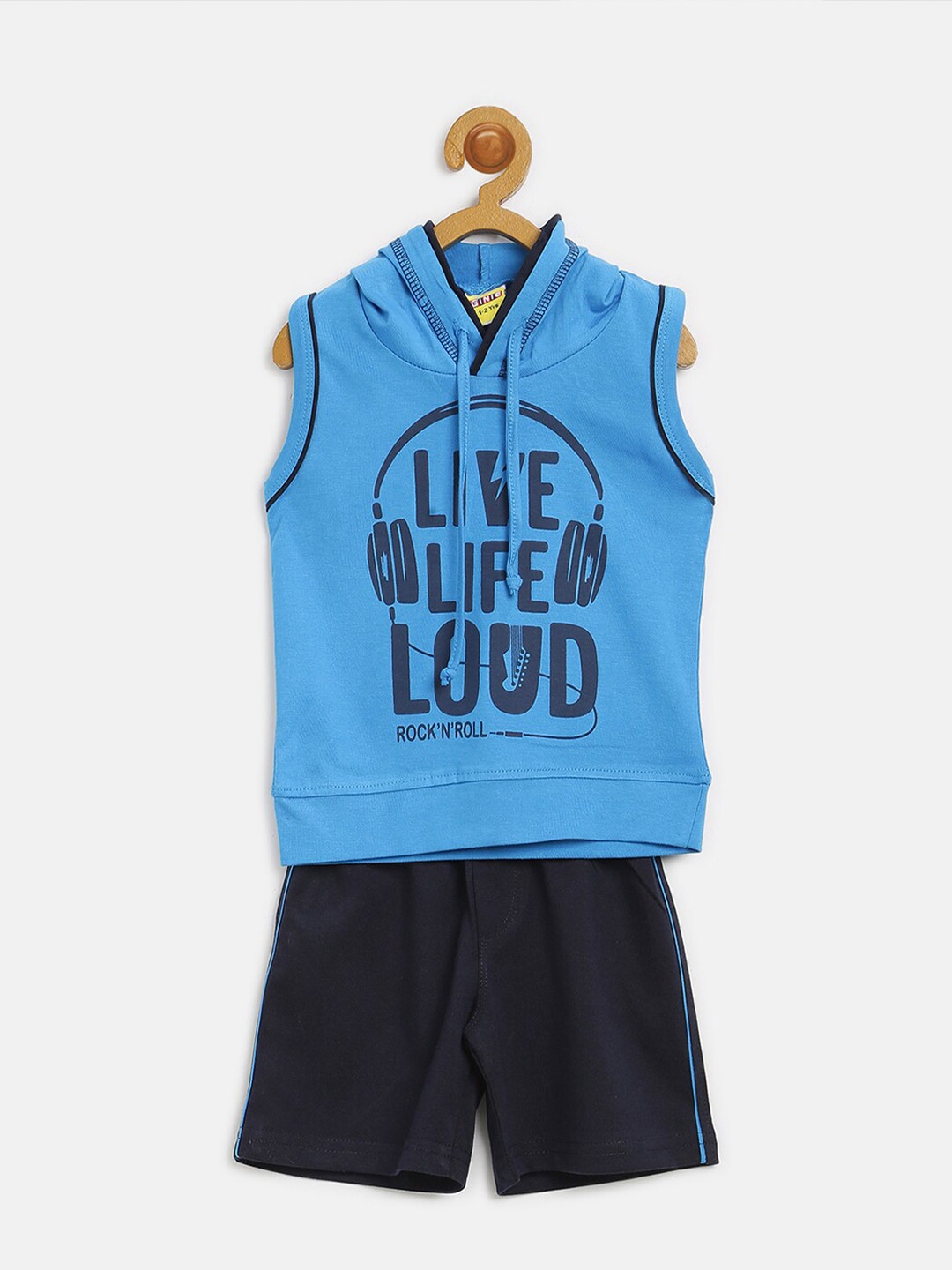 

V2 Value & Variety Boys Blue & Black Printed Top with Shorts
