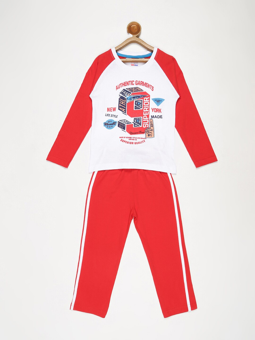 

V2 Value & Variety Boys Red & White Printed T-shirt with Pyjamas