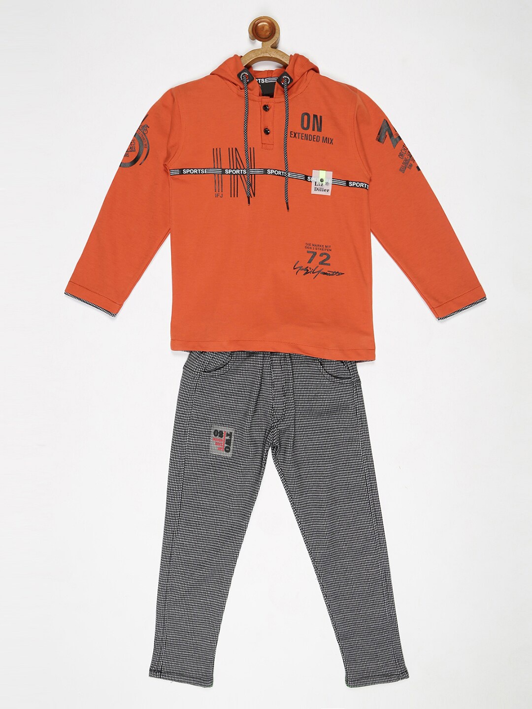 

V2 Value & Variety Boys Orange & Black Printed T-shirt with Pyjamas