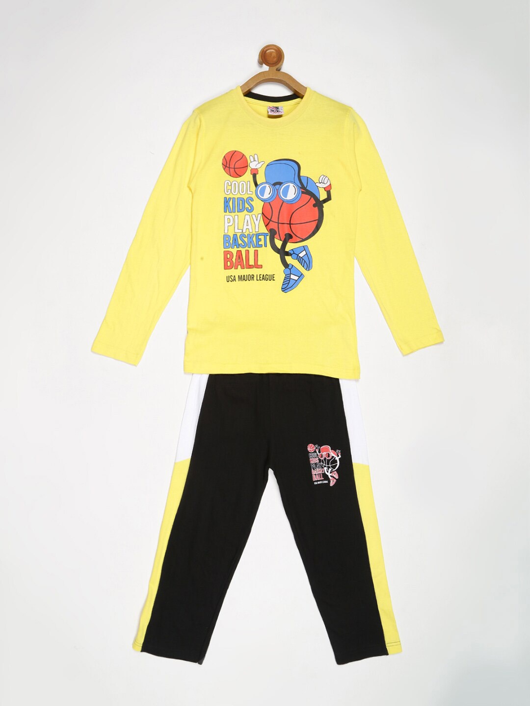 

V2 Value & Variety Boys Yellow & Black Printed T-shirt with Pyjama Set