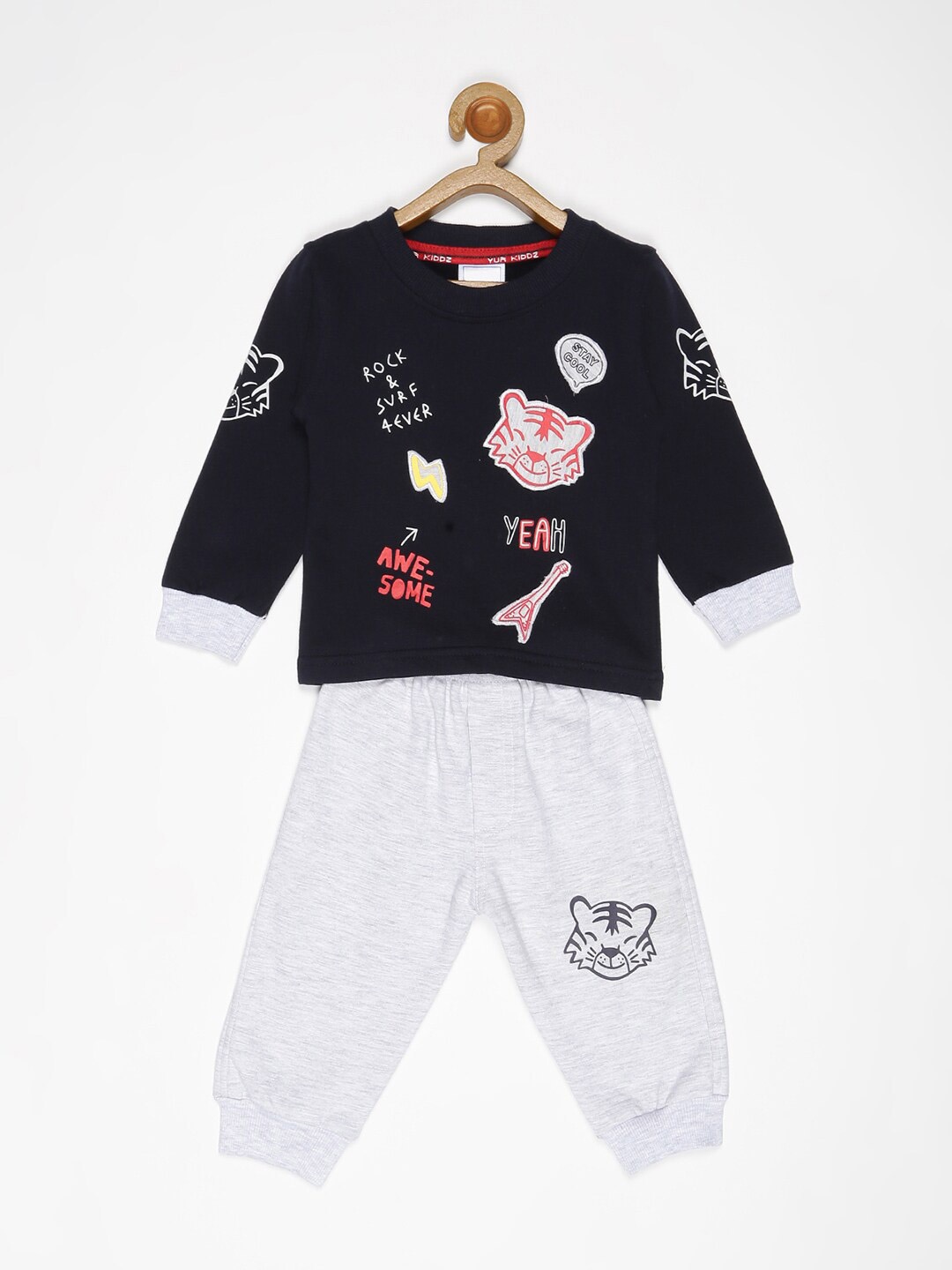 

V2 Value & Variety Boys Black & Grey Melange Printed T-shirt with Pyjamas