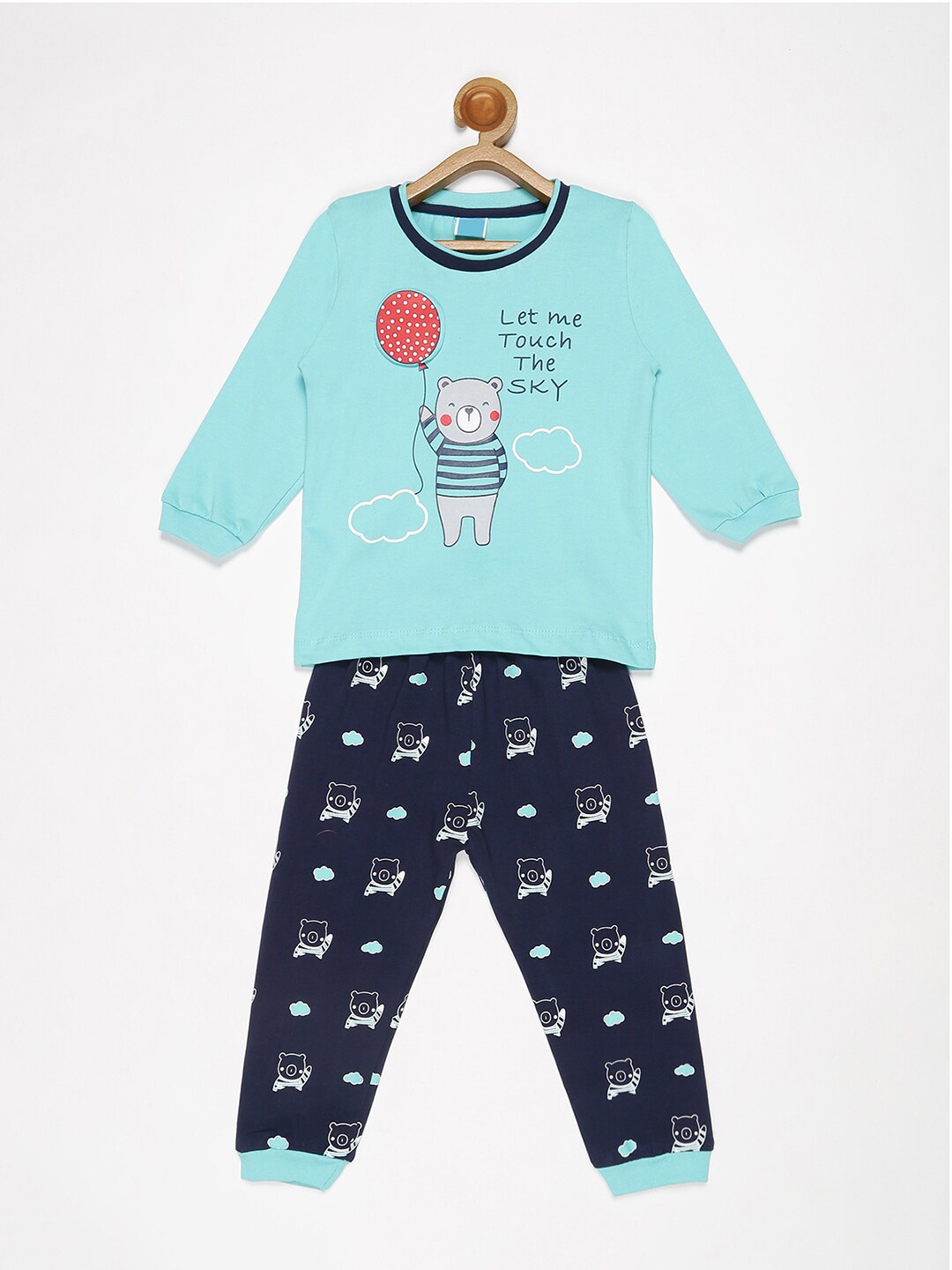 

V2 Value & Variety Boys Blue & Navy Blue Printed T-shirt with Pyjamas