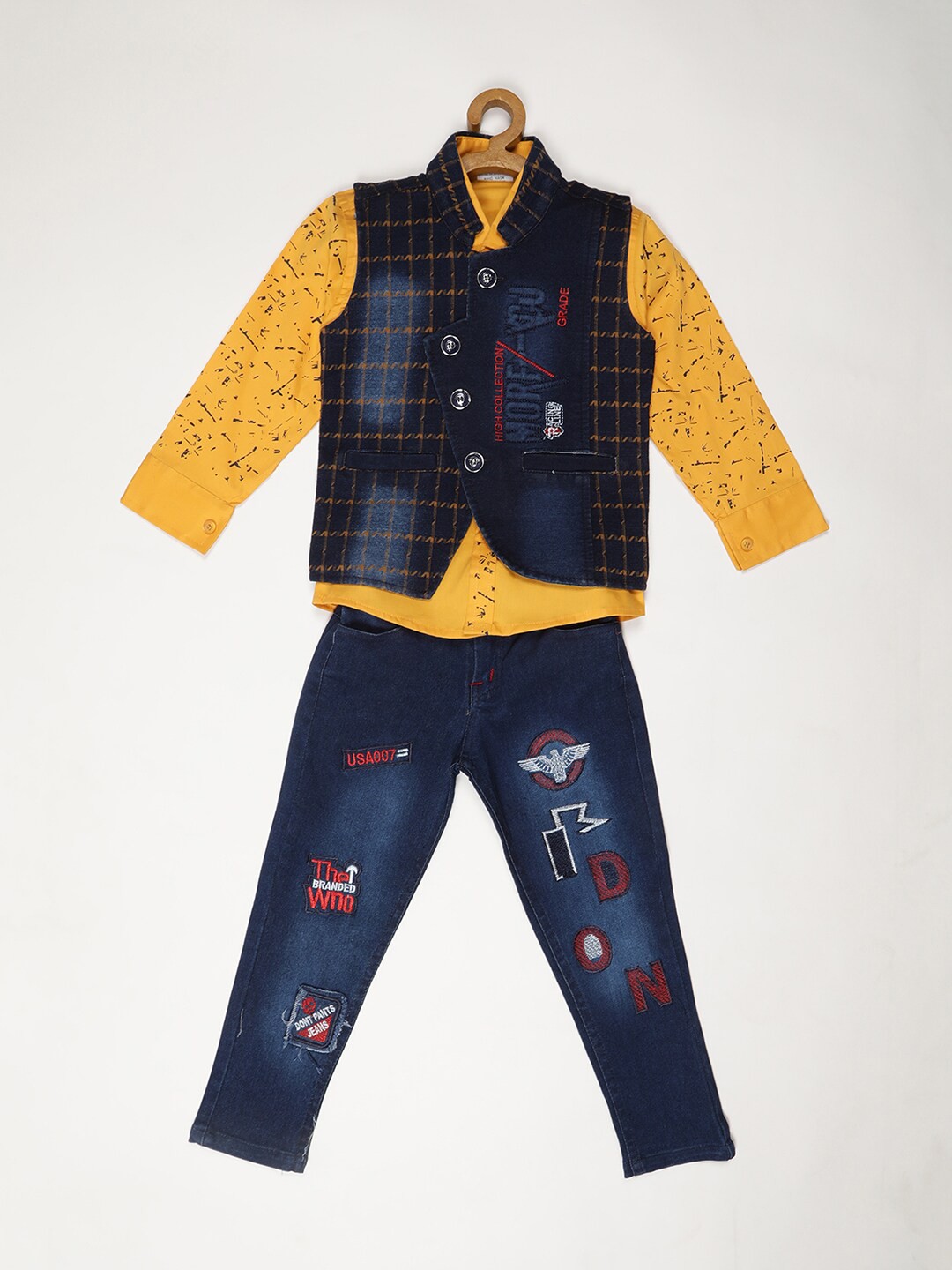 

V2 Value & Variety Boys Yellow & Blue Printed Shirt with Trouser