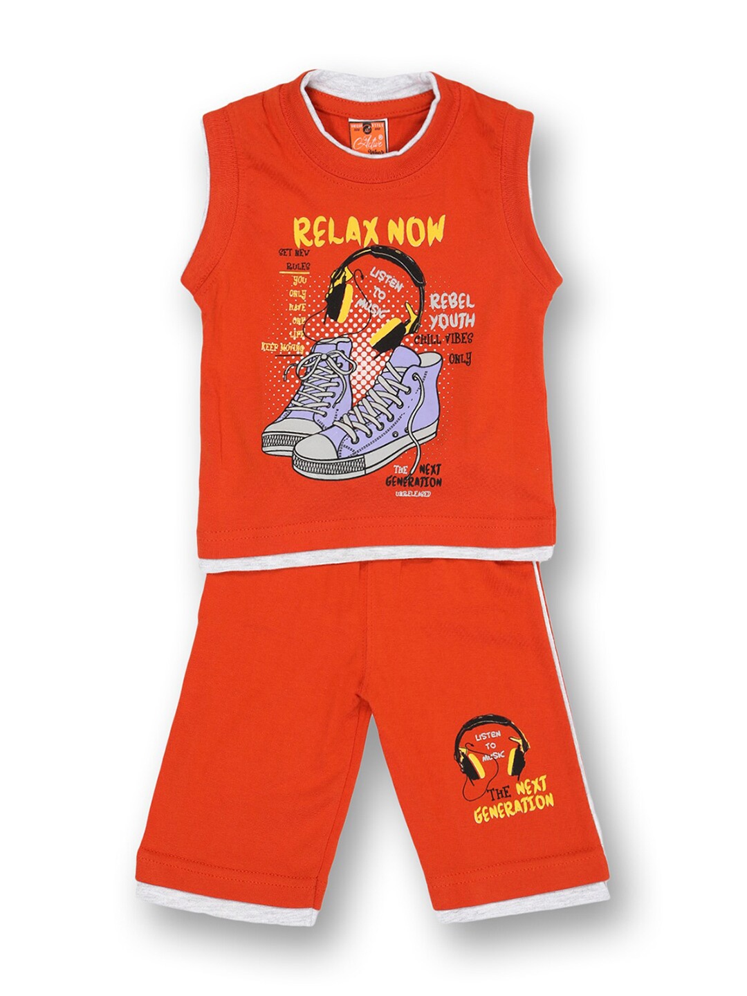 

V2 Value & Variety Boys Orange Printed T-shirt with Shorts