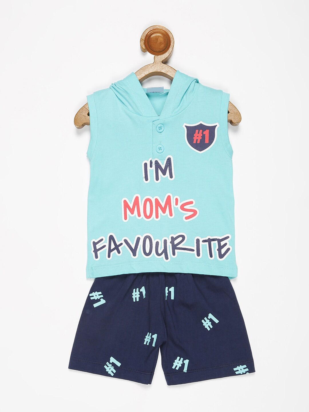 

V2 Value & Variety Boys Blue & White Printed Tshirt with Shorts
