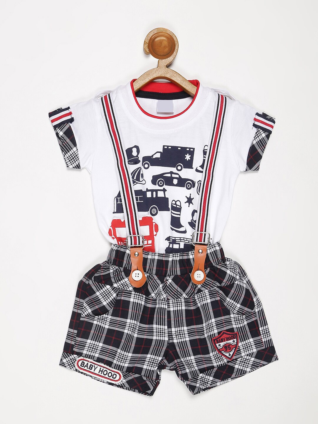 

V2 Value & Variety Boys White & Black Printed T-shirt with Shorts
