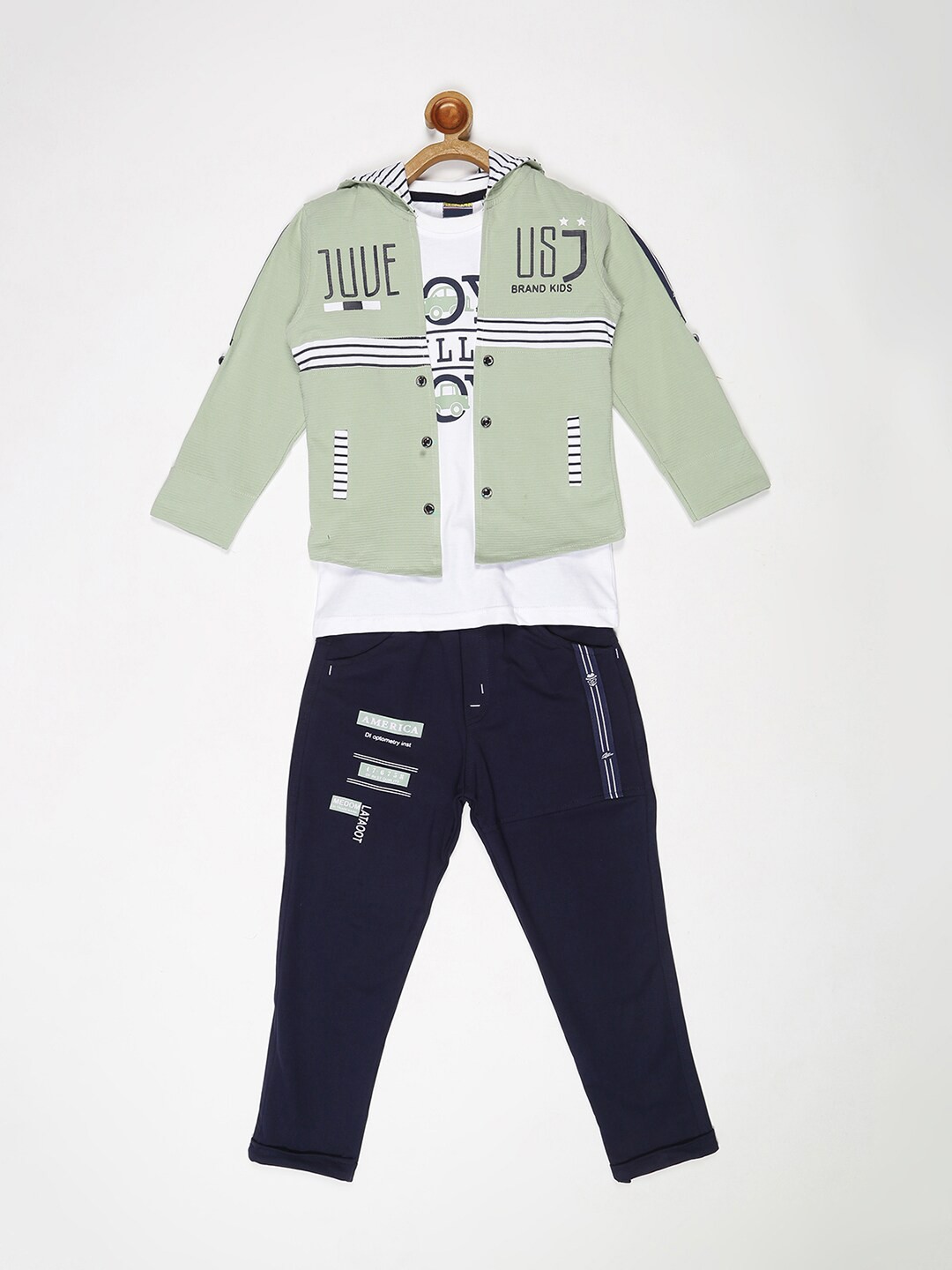 

V2 Value & Variety Boys Green & Navy Blue Printed T-shirt with Trousers