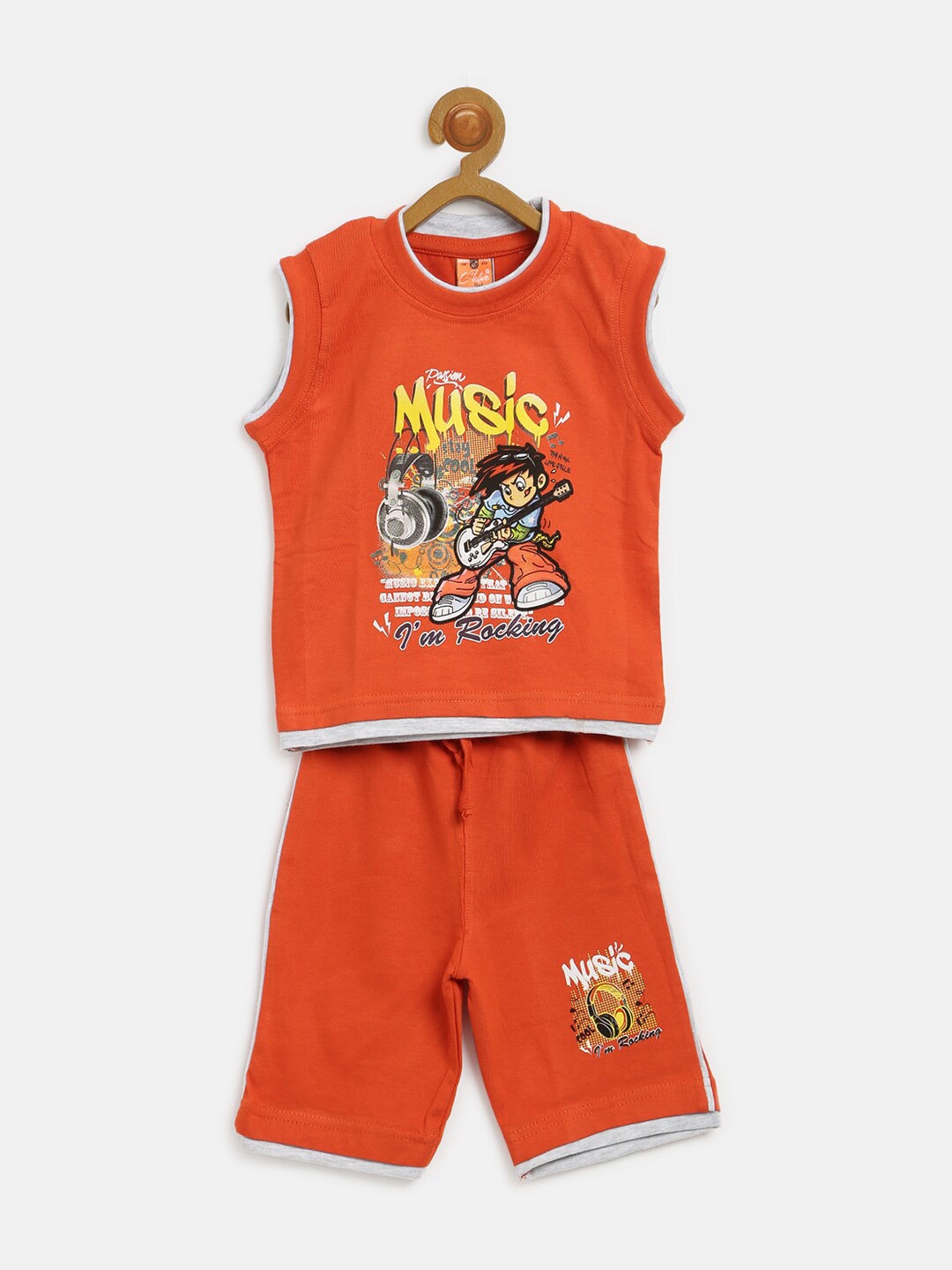 

V2 Value & Variety Boys Orange & Blue Printed T-shirt with Shorts Set