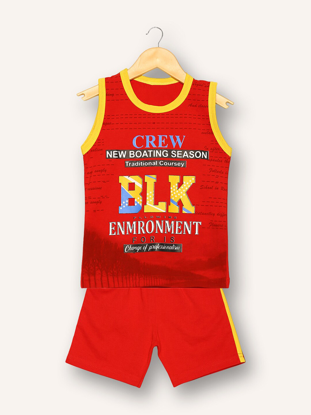

V2 Value & Variety Boys Red & Yellow Printed T-shirt with Shorts