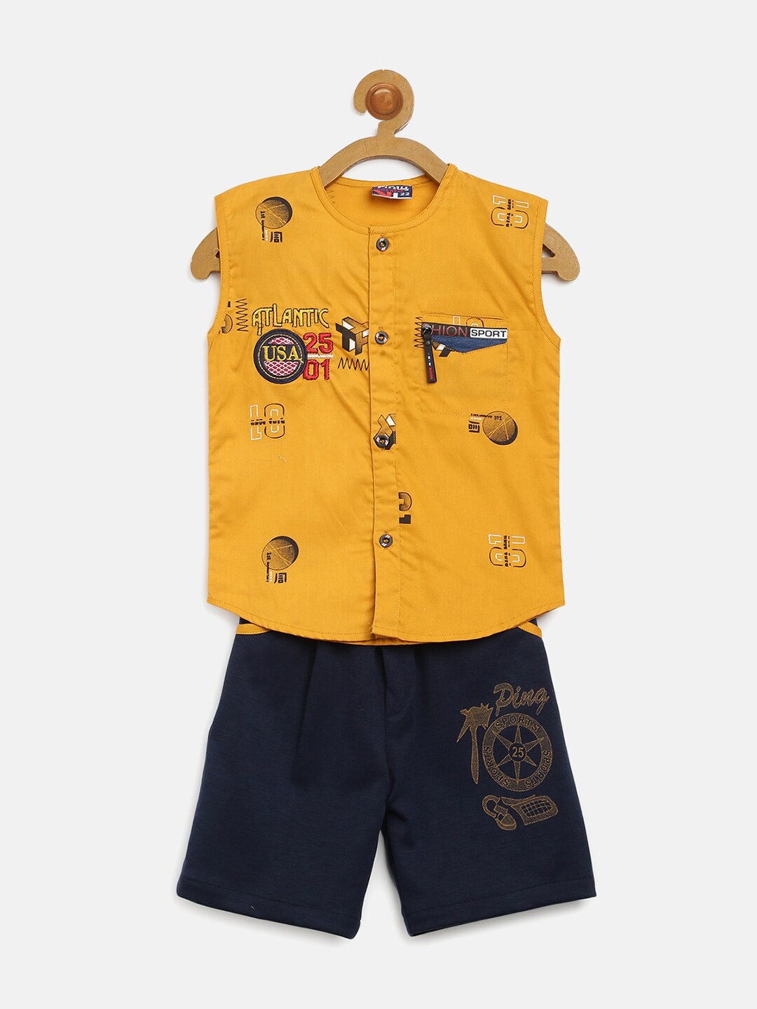 

V2 Value & Variety Boys Mustard & Blue Printed T-shirt with Shorts