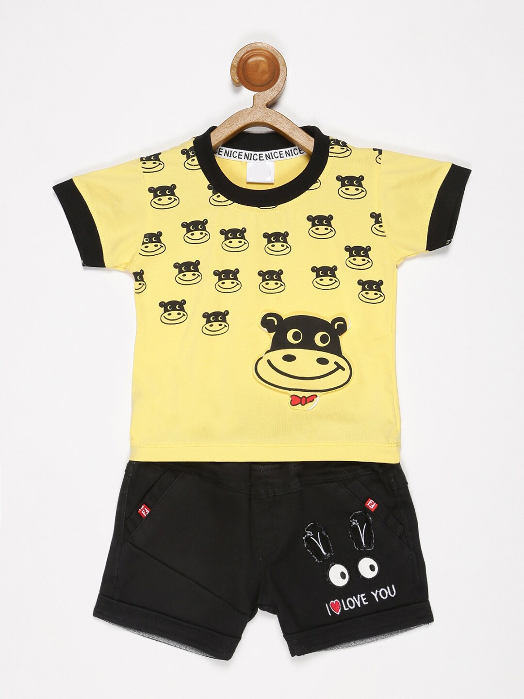

V2 Value & Variety Boys Yellow & Black Printed T-shirt with Shorts