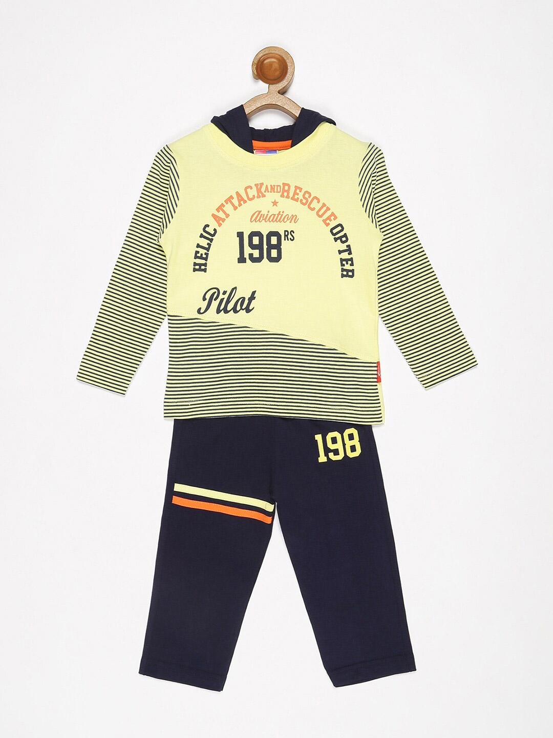

V2 Value & Variety Boys Yellow & Navy Blue Printed T-shirt with Trousers