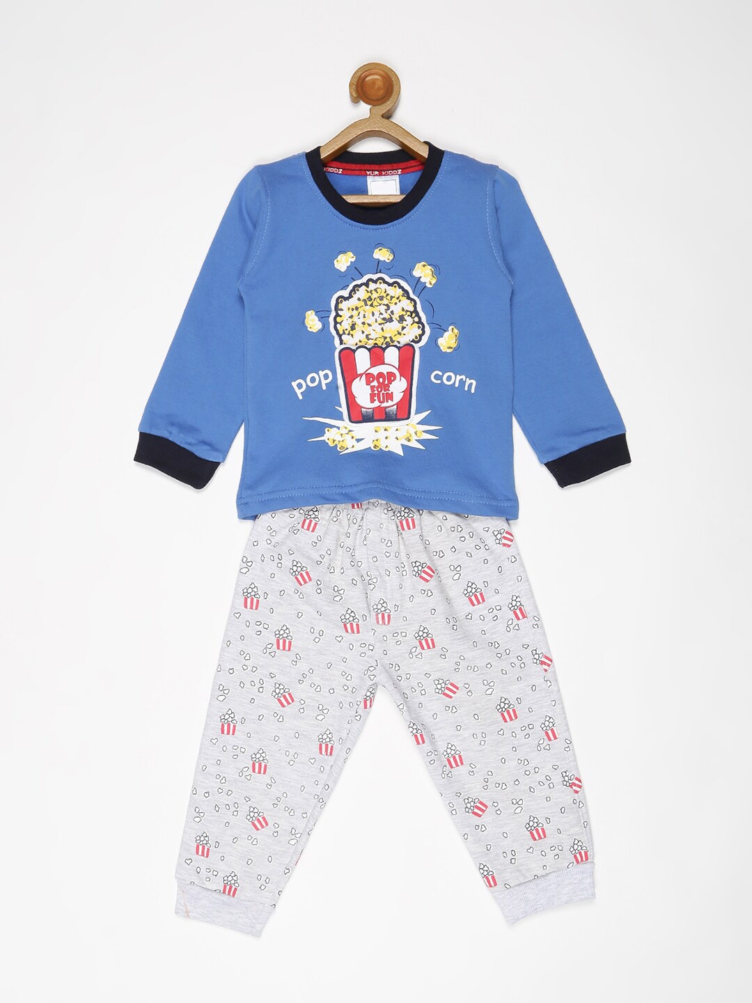 

V2 Value & Variety Boys Blue & Grey Melange Printed T-shirt with Pyjamas