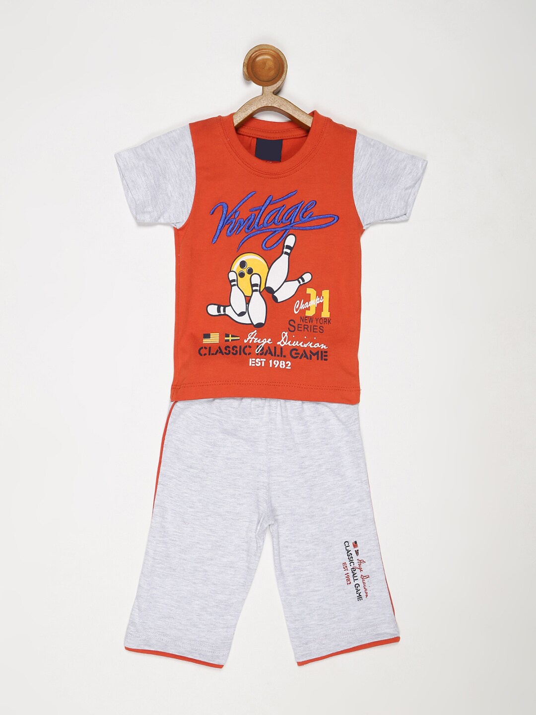 

V2 Value & Variety Boys Orange & Grey Printed T-shirt with Shorts