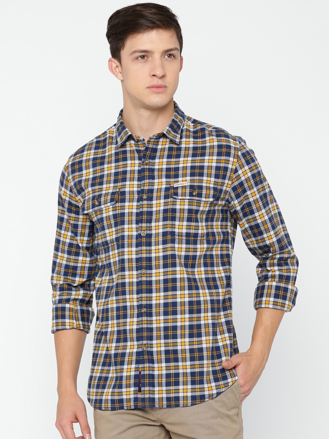 

U.S. Polo Assn. Denim Co. Men Yellow & Blue Checked Casual Shirt
