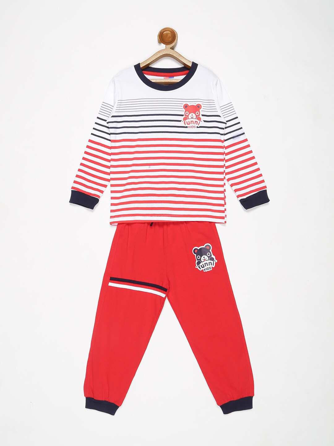 

V2 Value & Variety Boys Red & Silver-Toned Printed T-shirt with Pyjamas