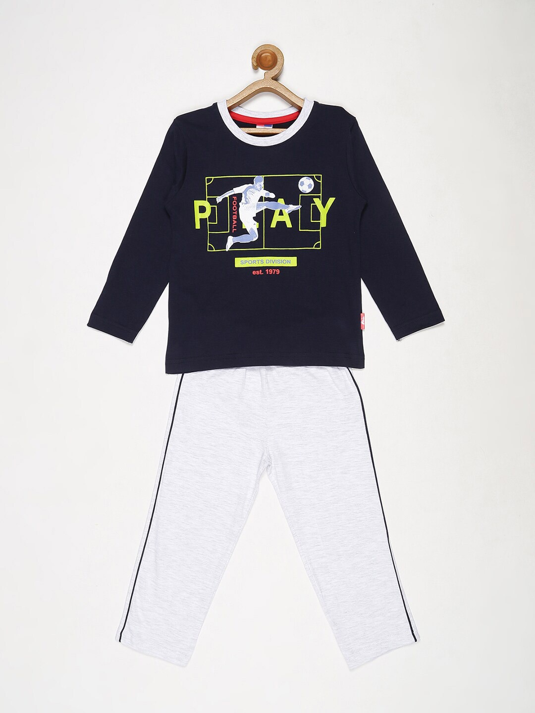 

V2 Value & Variety Boys Navy Blue & White Printed T-shirt with Pyjama Set