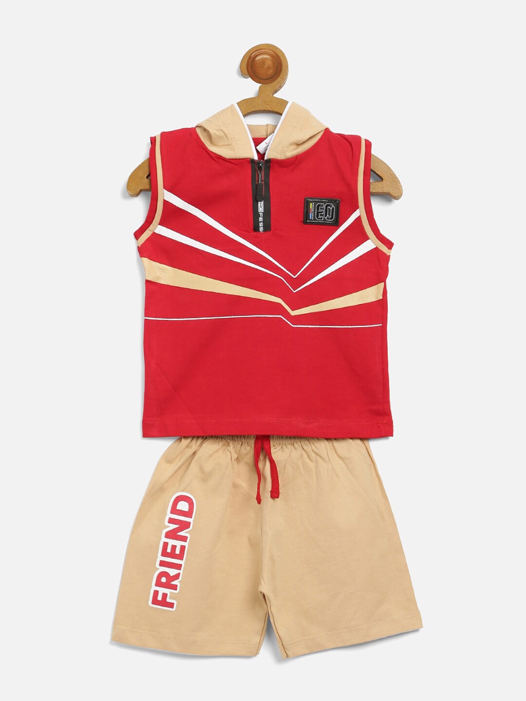 

V2 Value & Variety Boys Red & Brown Printed T-shirt with Shorts