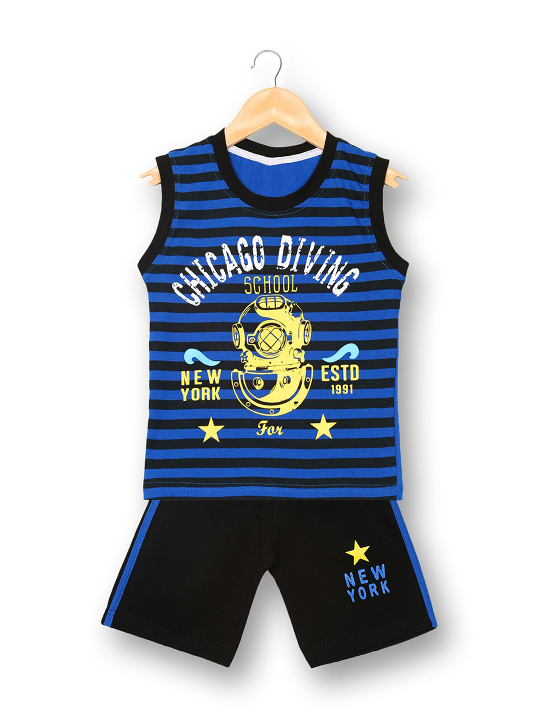 

V2 Value & Variety Boys Blue & Black Printed T-shirt with Shorts