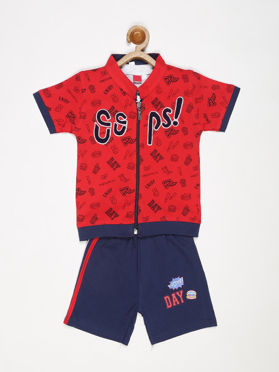 

V2 Value & Variety Boys Red & Black Printed Top with Shorts