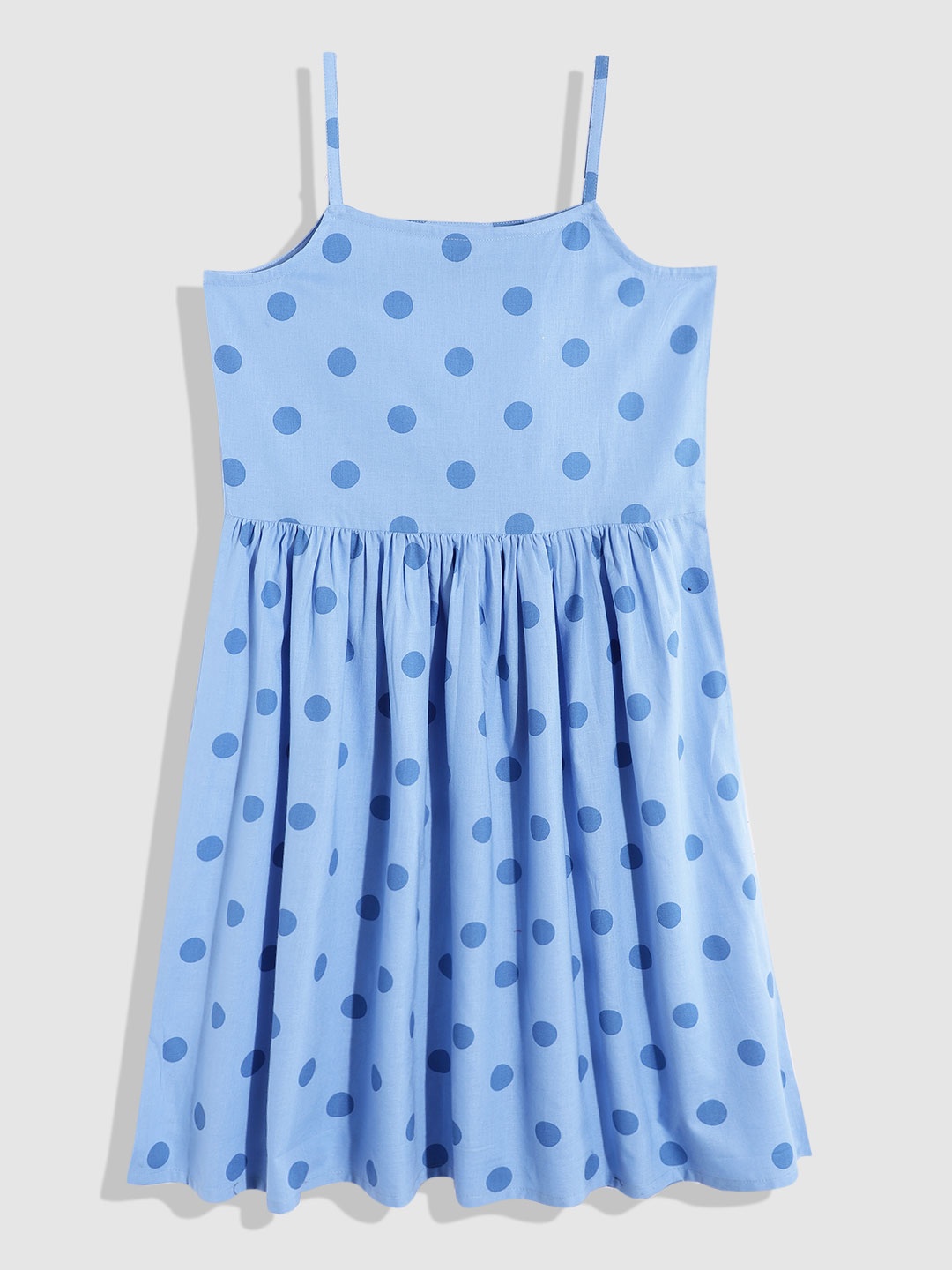 

YK Girls Polka Dots Printed Pure Cotton Dress, Blue