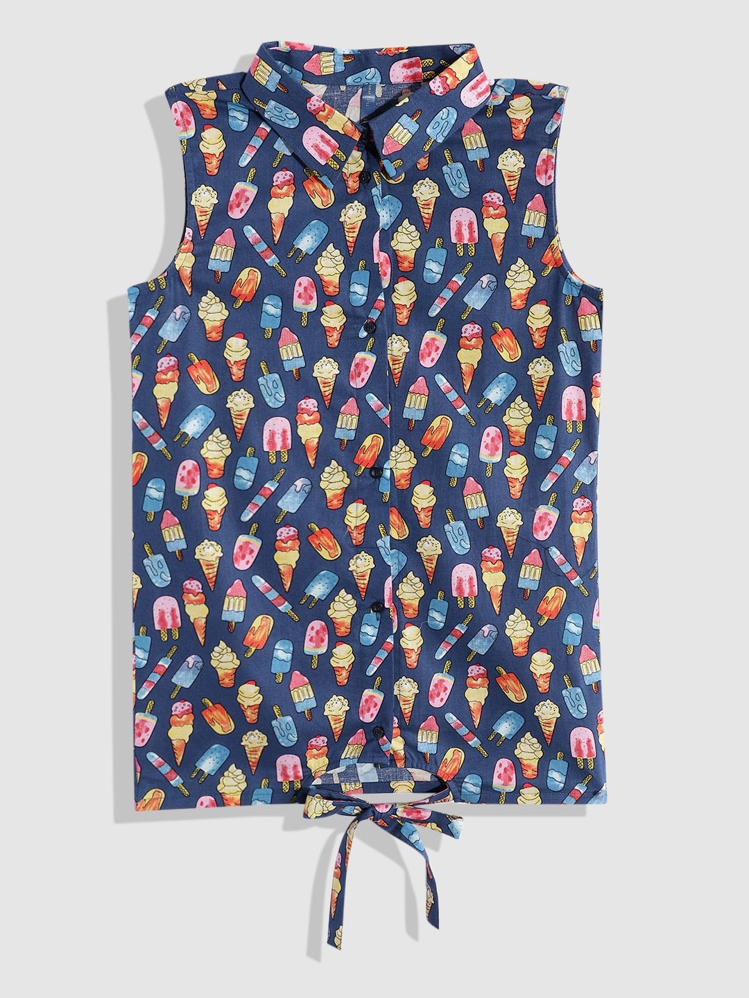 

YK Girls Pure Cotton Conversational Print Shirt Style Top, Navy blue