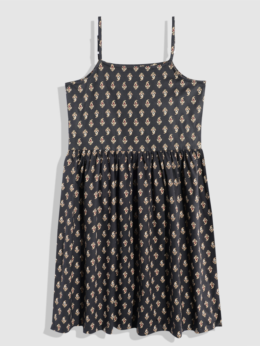 

YK Girls Ethnic Motifs Printed Pure Cotton Dress, Black