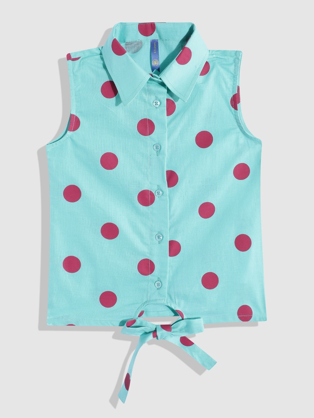 

YK Girls Pure Cotton Polka Dot Print Shirt Style Top, Blue