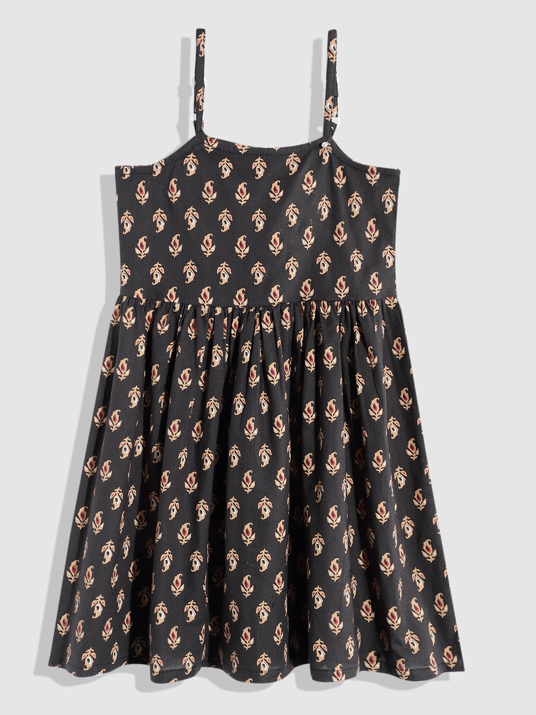 

YK Girls Ethnic Motifs Printed Pure Cotton Dress, Black