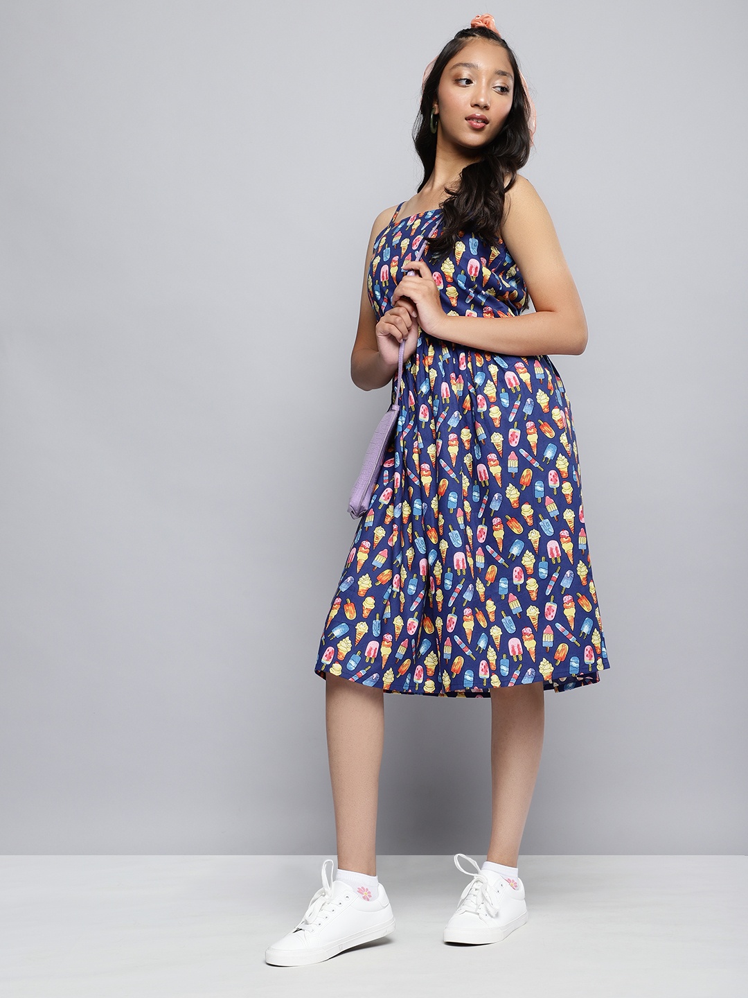 

YK Girls Pure Cotton Printed Fit & Flare Dress, Blue