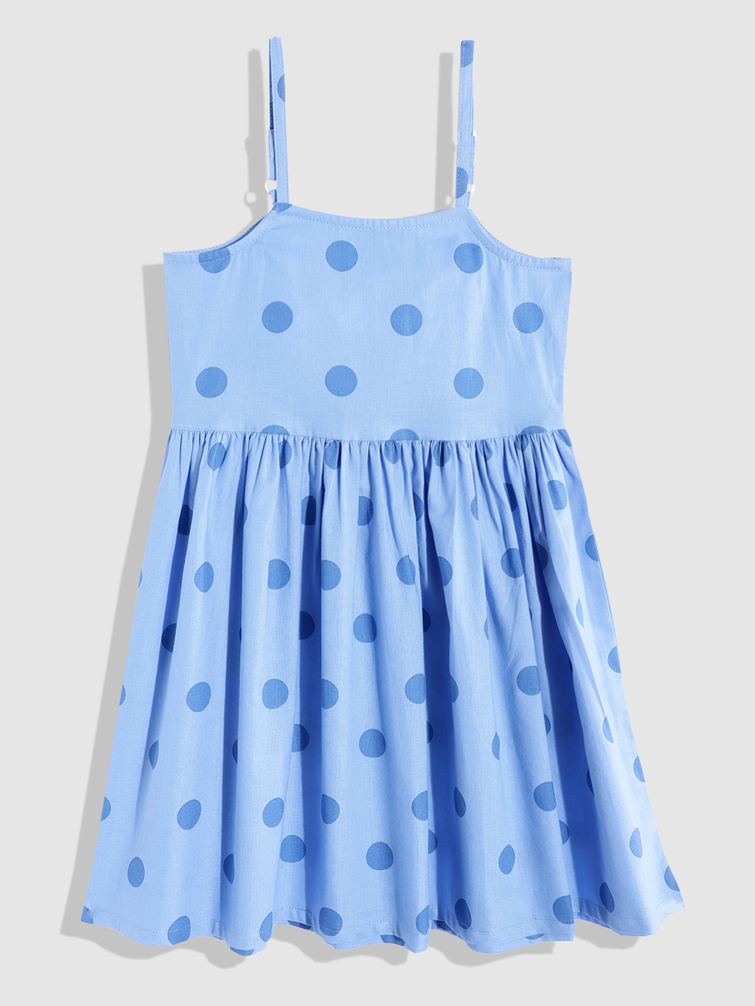 

YK Girls Polka Dots Printed Pure Cotton Dress, Blue