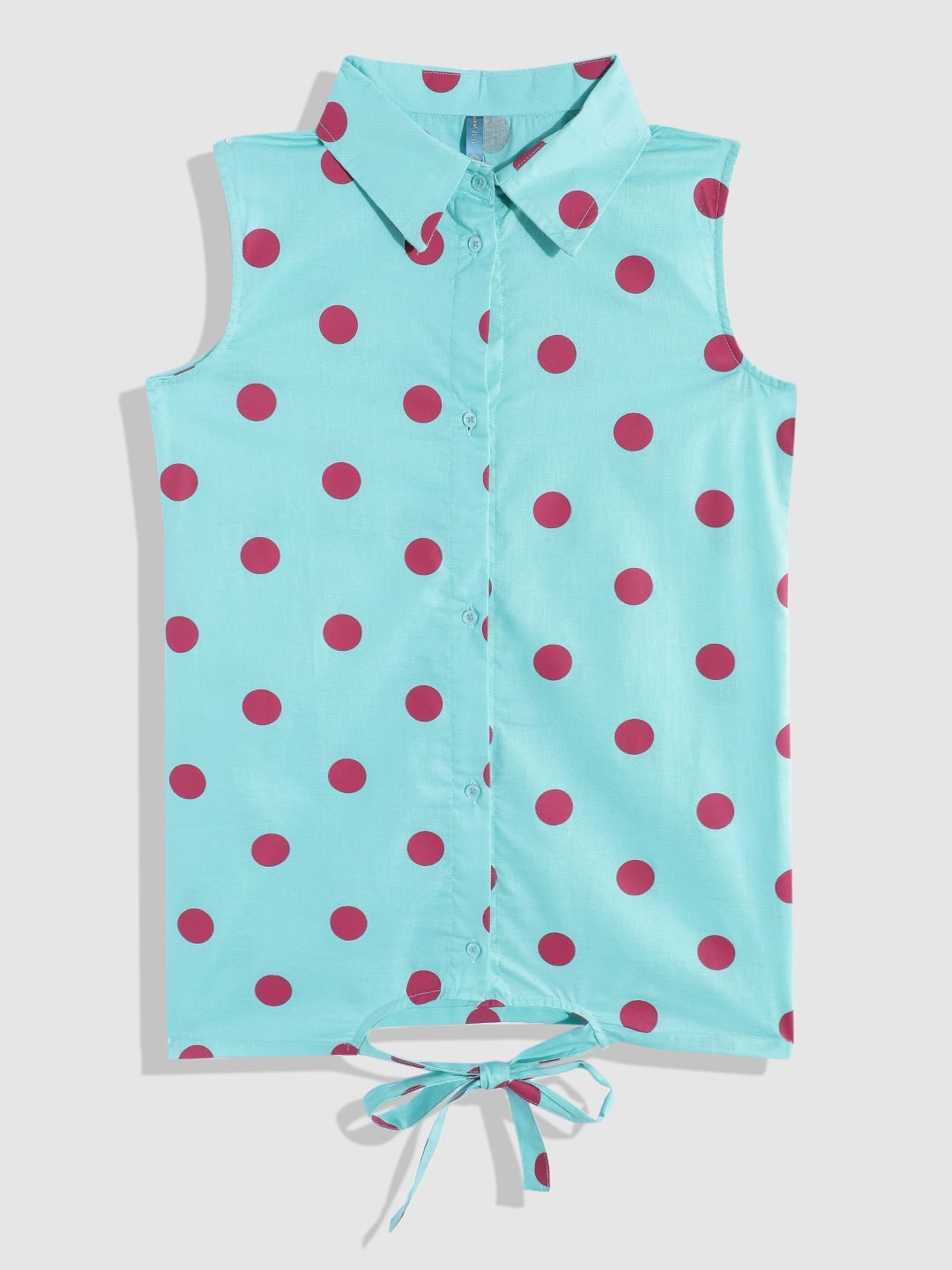 

YK Girls Pure Cotton Polka Dot Print Shirt Style Top, Blue