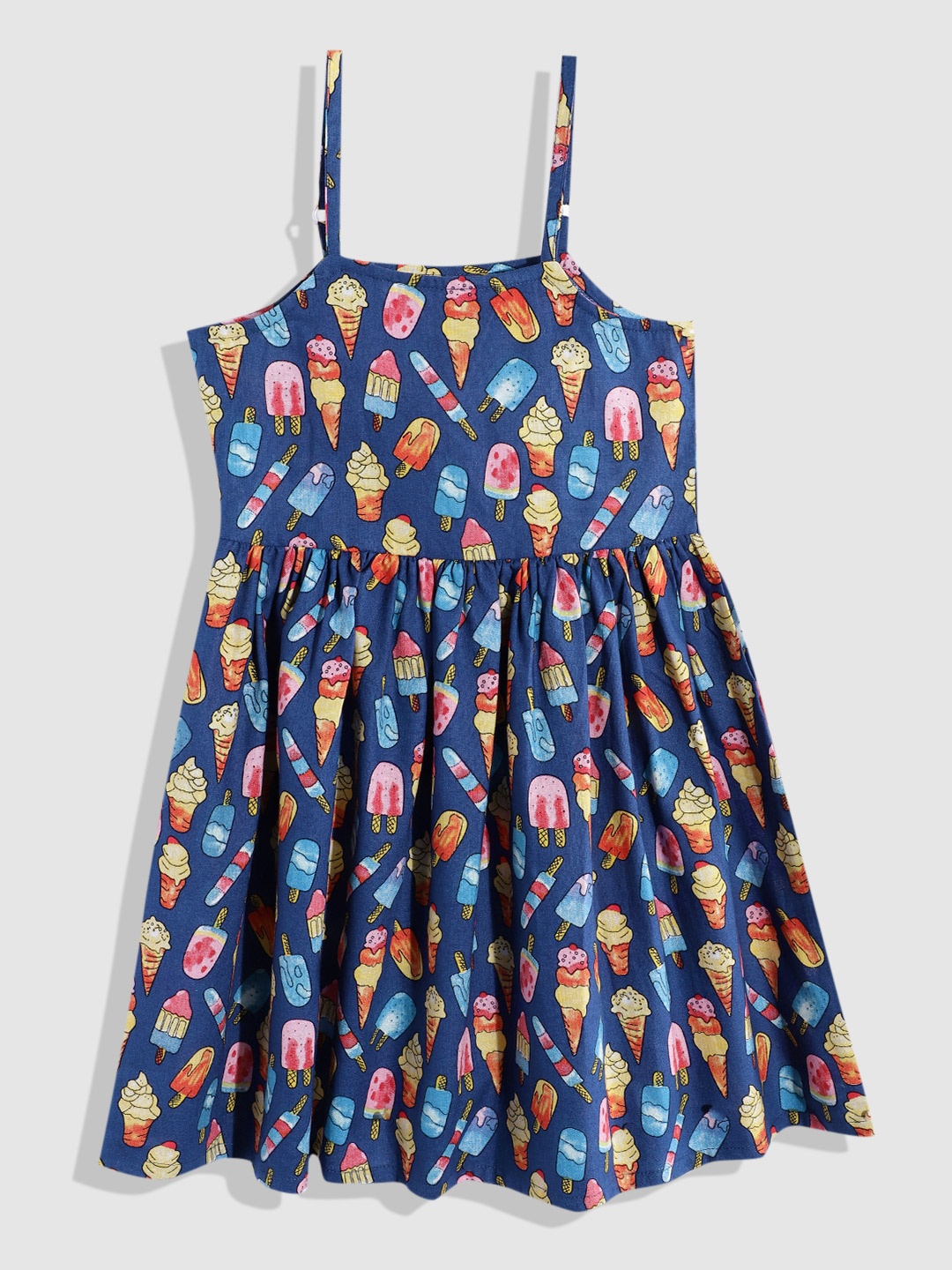 

YK Girls Pure Cotton Conversational Print Fit & Flare Dress, Navy blue