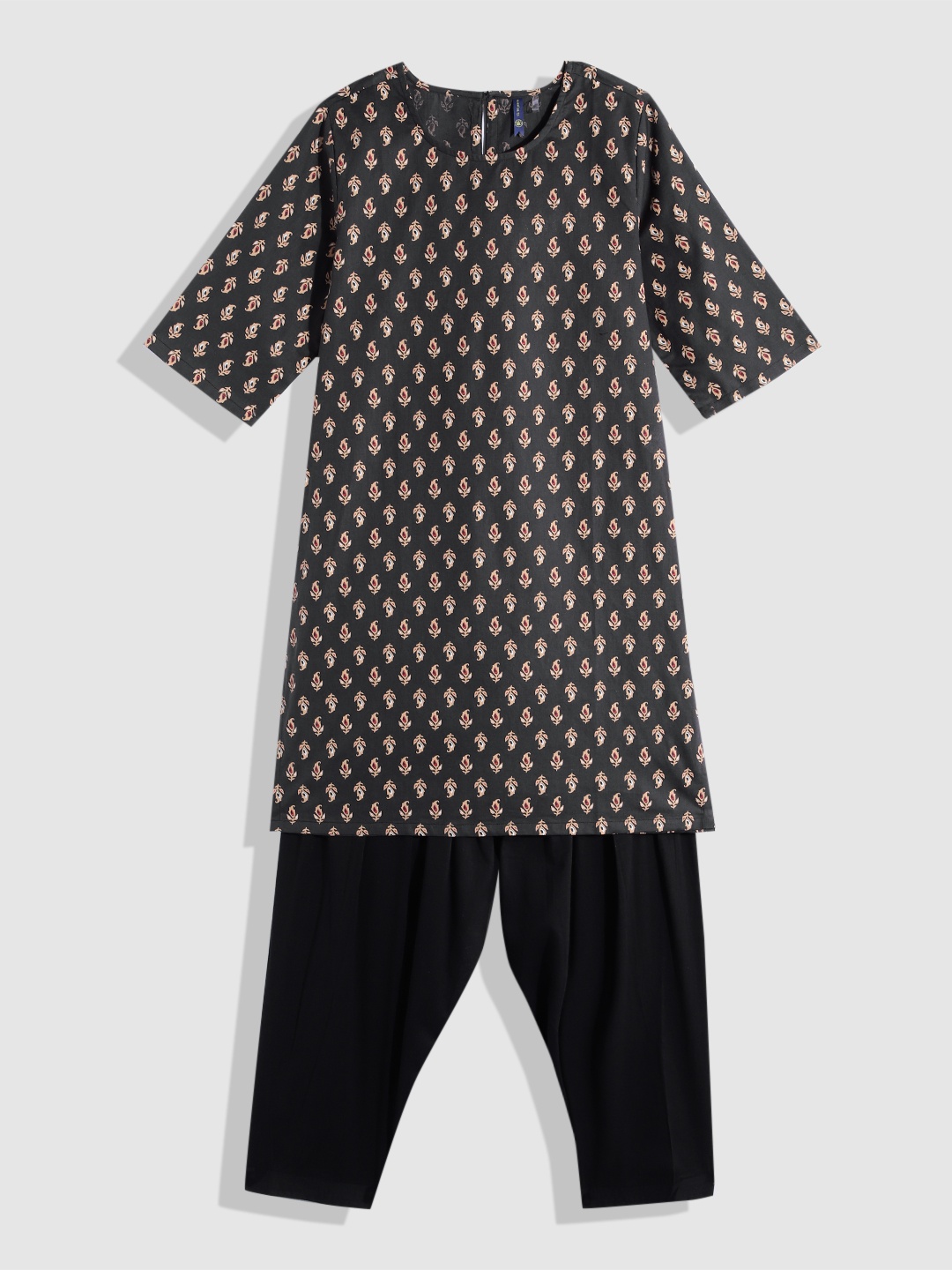 

YK Girls Ethnic Motifs Printed Pure Cotton Kurta with Salwar, Black