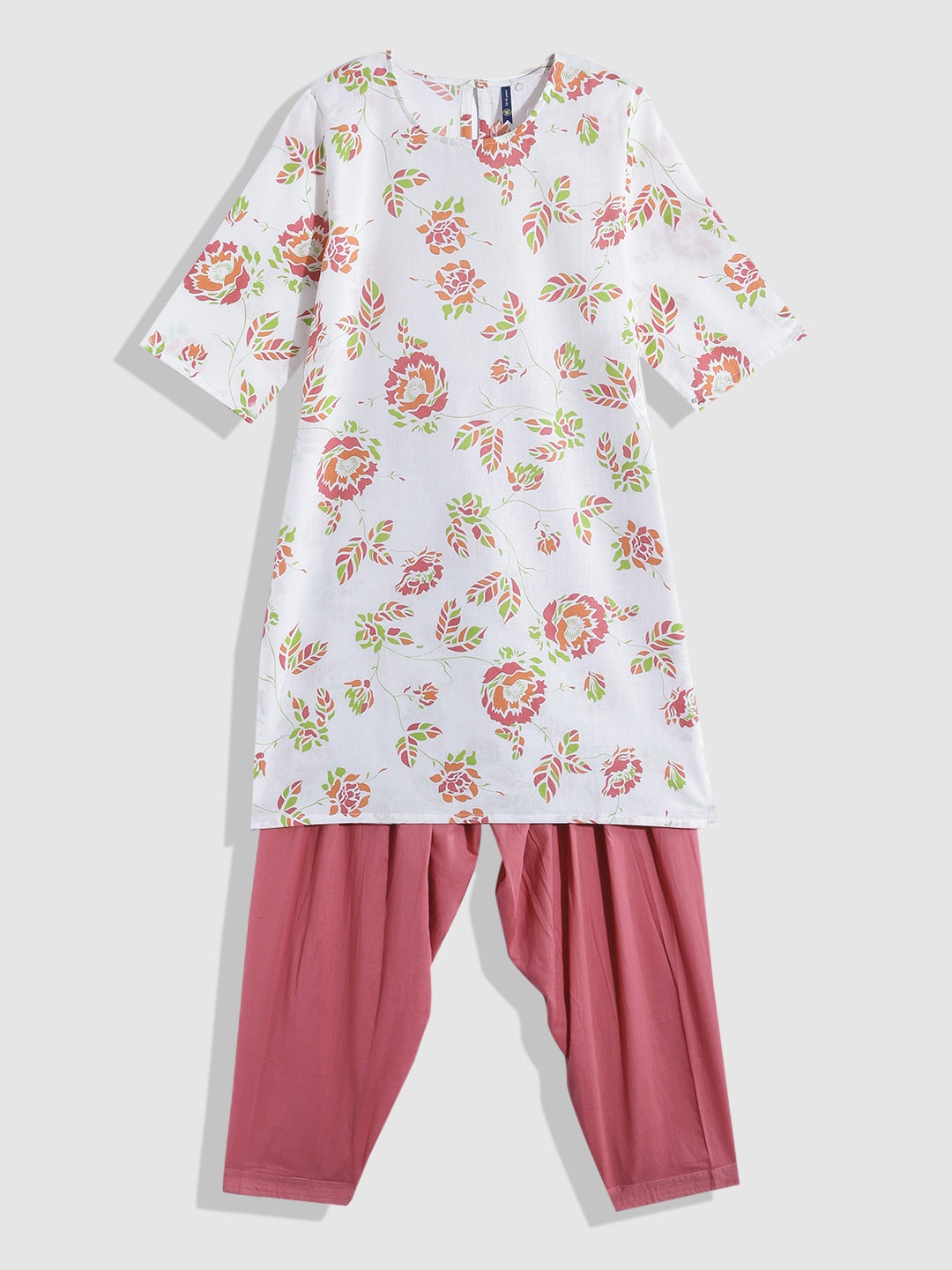 

YK Girls Floral Printed Pure Cotton Kurta with Salwar, White