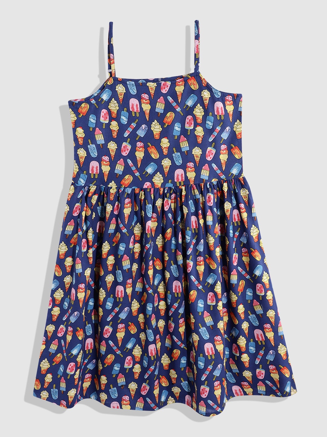 

YK Girls Pure Cotton Conversational Print Fit & Flare Dress, Navy blue