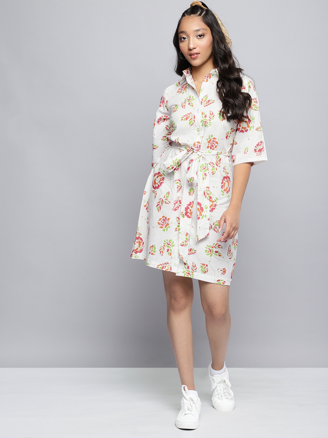 

YK Girls Pure Cotton Floral Printed Dress, White