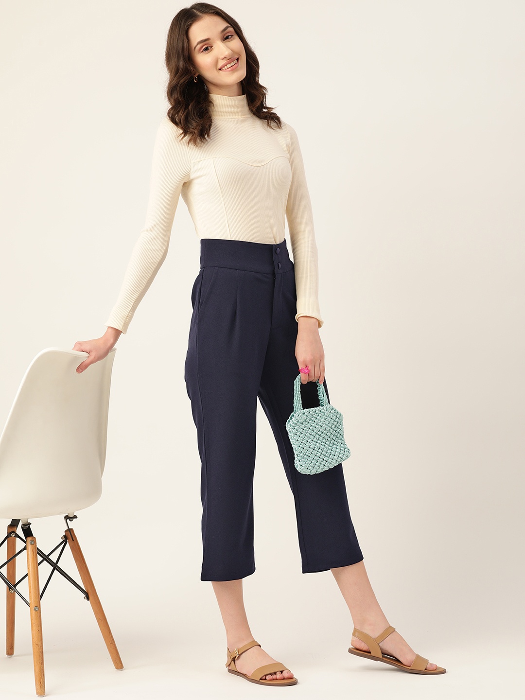 

DressBerry Women Navy Blue High-Rise Trousers
