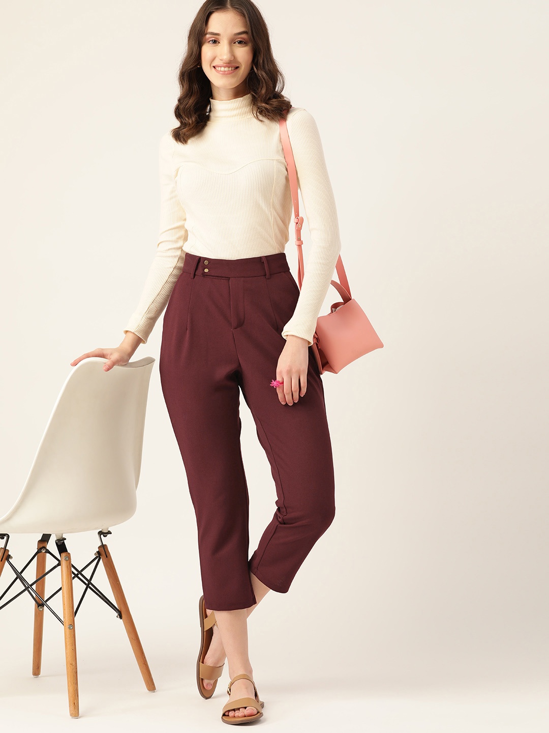 

DressBerry Women Maroon High-Rise Trousers