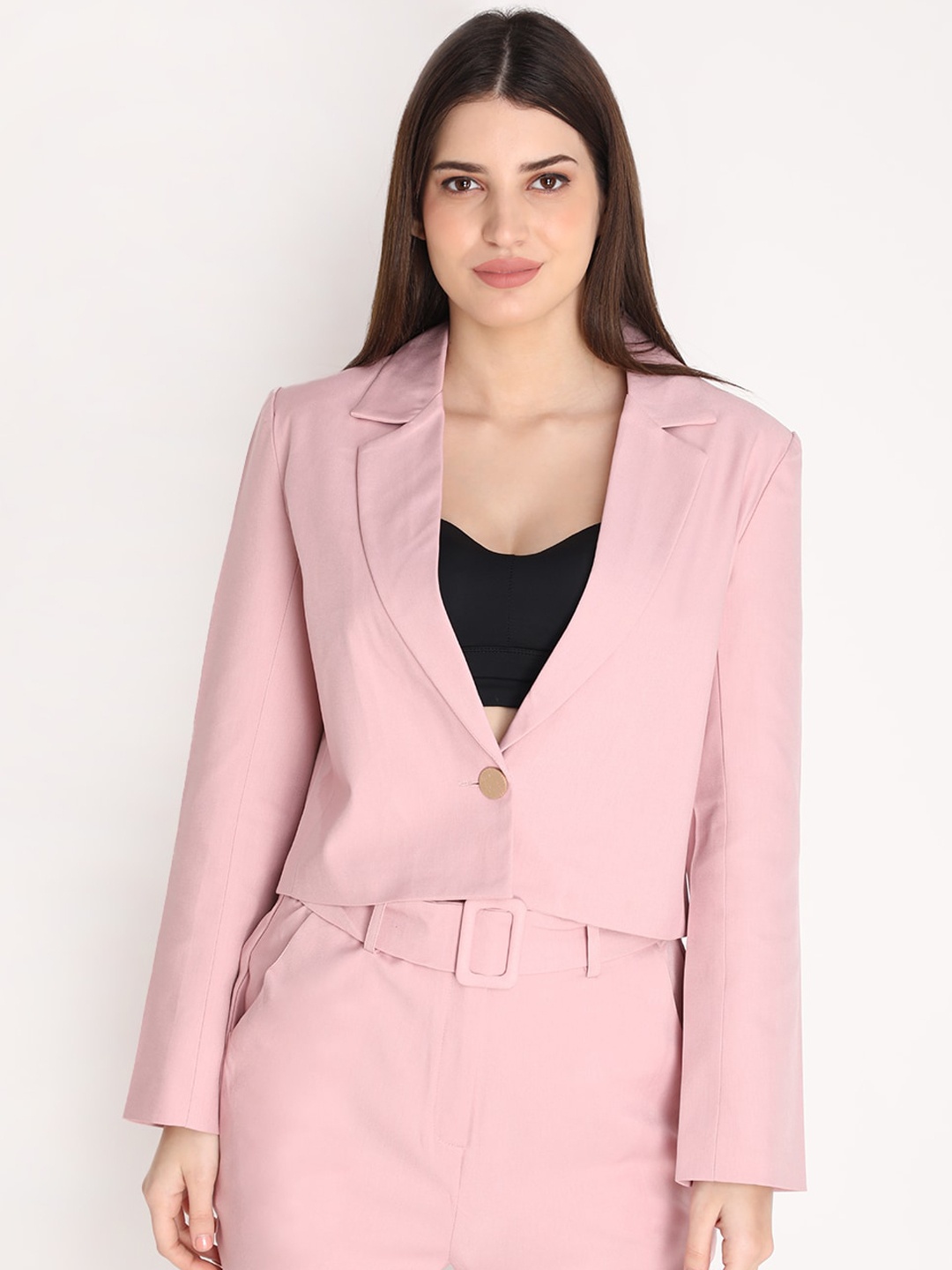 

Dlanxa Woman Solid Single-Breasted Blazer, Pink