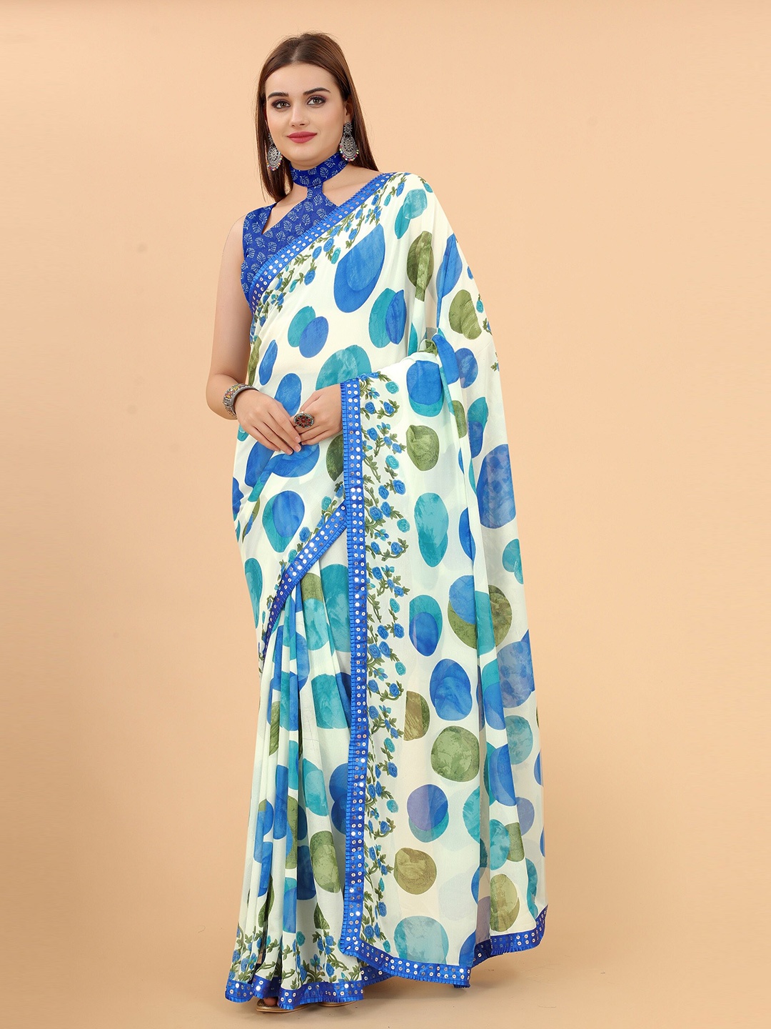 

M M Venture Blue & Blue Pure Georgette Saree