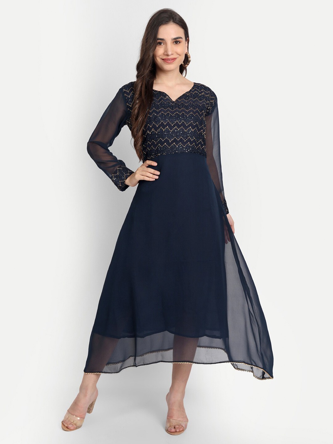 

Leelyfab Navy Blue & Gold-Toned Embellished Semi-Stitched Dress Material