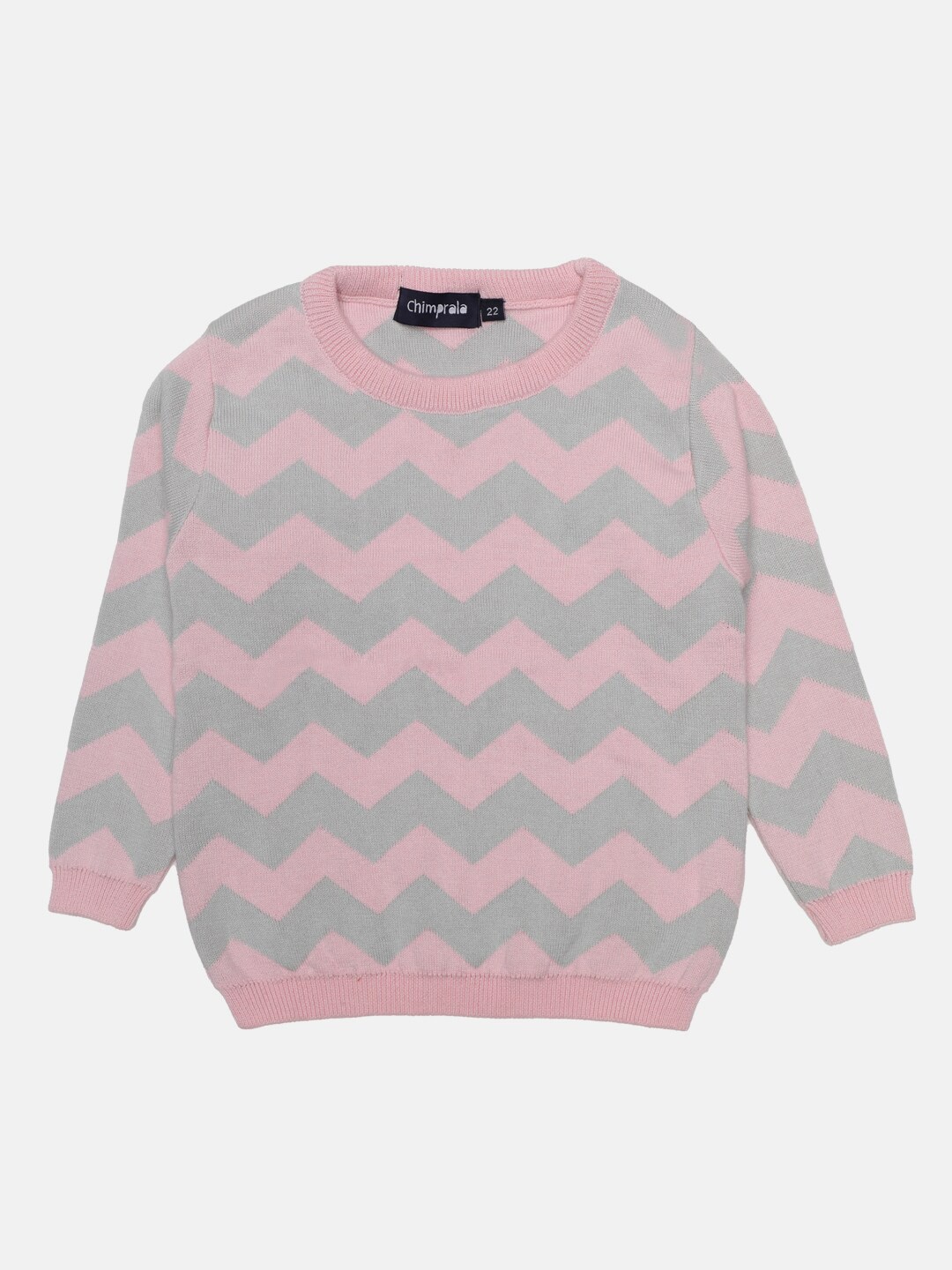 

CHIMPRALA Girls Pink & Grey Striped Striped Pullover