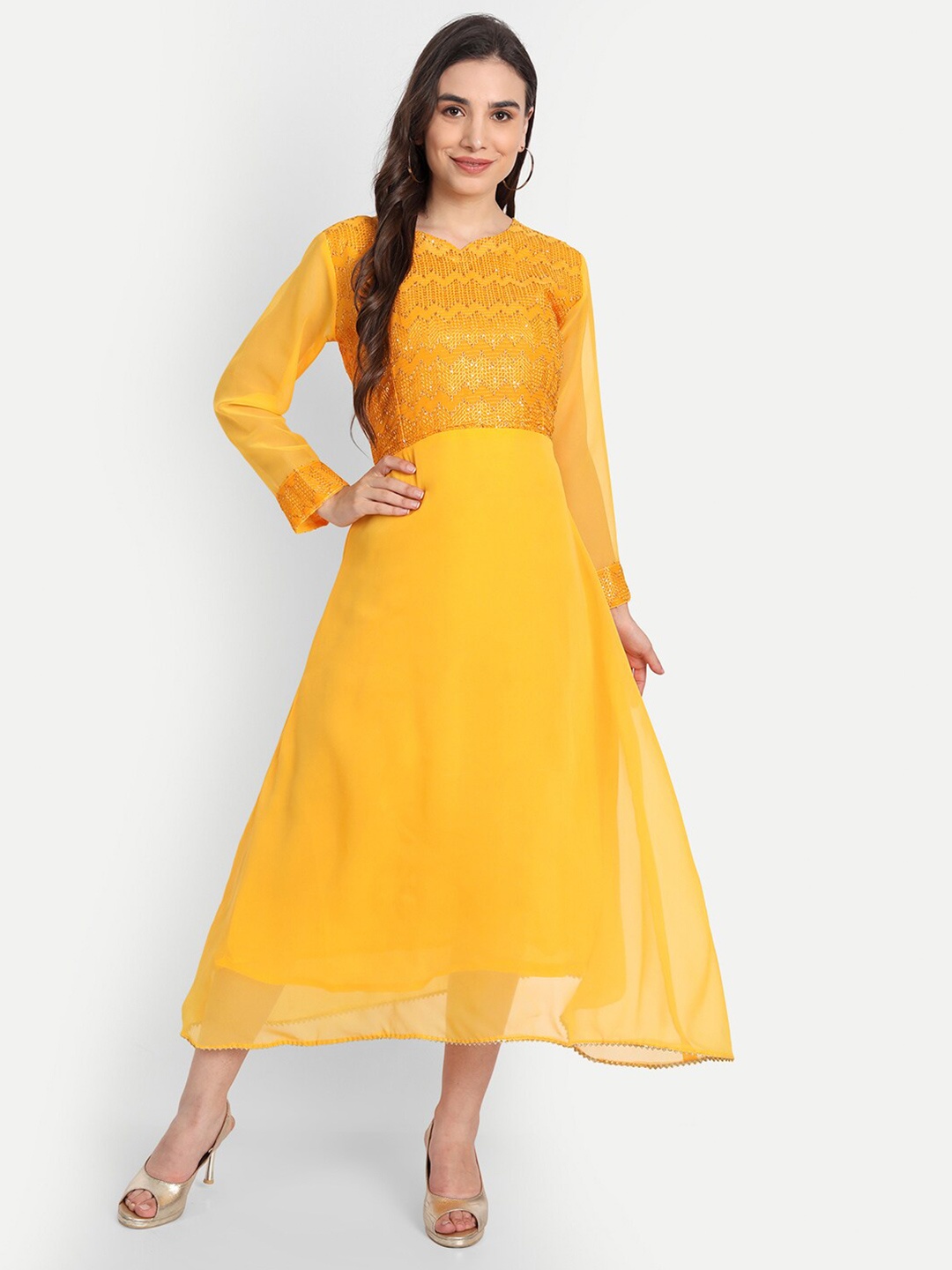 

Leelyfab Yellow Embellished Semi-Stitched Dress Material