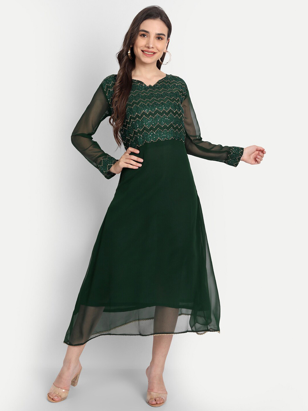 

Leelyfab Green & Gold-Toned Embellished Semi-Stitched Dress Material